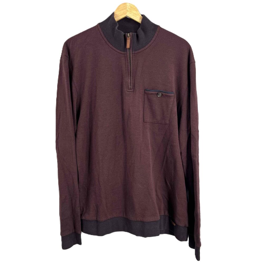 Ted‎ Baker Sweater Mens Burgundy Quarter Zip Chest Pocket Pullover 7 / 3XL